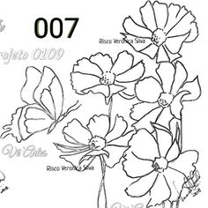 a drawing of flowers with the numbers 007 and 007 on it's side