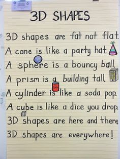 3D Shapes Poem! Shape Poems, Math Anchor Charts, Math Geometry, 3d Shapes, E Mc2, Homeschool Math, Common Core Math, First Grade Math, 1st Grade Math