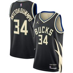 Capture your team's distinct identity in an innovative design with this Giannis Antetokounmpo Milwaukee Bucks Swingman Statement Edition Jersey. It features classic trims and integrated Dri-FIT technology for added appeal and breathability. Plus, bold Giannis Antetokounmpo graphics complete this striking jersey for a piece of gear that shows your fandom is on the cutting edge. Ribbed collar and trimmings Machine wash with garment inside out, tumble dry low Swingman Fit: Nike Swingman Jerseys hav Giannis Jersey, Khris Middleton, Giannis Antetokounmpo, Buy Jordans, Popular Sports, Nba Jersey, Milwaukee Bucks, New York Knicks, Jordans For Men