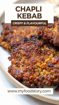 crab cakes on a plate with the words chapi kebab crispy and flavorful