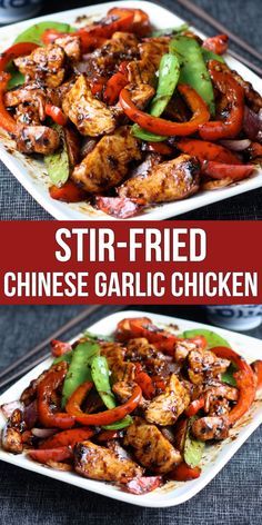 Chinese Garlic Chicken, Chicken And Peppers, Stir Fried Chicken, Chinese Garlic, Homemade Chinese Food, Asian Stir Fry, Dinner Recipes For Two, Chinese Cooking Recipes