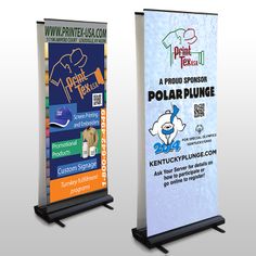 two roll up banners are shown side by side