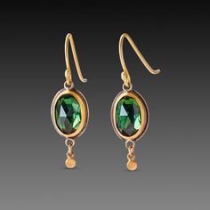 These luminous rose cut green tourmaline gems are wrapped in 22k gold and accented with hammered 22k gold drops. Settings measure approximately 1/4 inch x 3/8 inch, and are backed in sterling silver. 18k gold ear wires. Earrings hang approximately 1 inch from top of ear wire. Matte finish. These earrings will be made to order, and will ship within 10-14 business days. If you need them sooner, use the Notes section on the order form to request a rush. Luxury Oval Tourmaline Earrings, Tourmaline Earrings, Order Form, Green Tourmaline, 22k Gold, Ear Wire, Rose Cut, Ear Wires, Tourmaline