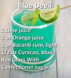 a blue devil cocktail with lime and orange juice