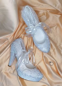 "White embellished lace wedding heels for bride with pearls and ribbons. Winter weddings or elegant receptions, these shoes compliment your white lace wedding dress beautifully! Custom wedding gift, personalized engagement gift or bridesmaids shoes. White bridal shoes are designed with embroidered lace. Glass beads, shiny sequins and small pearls are used on the embroidery. Organza ribbons tie on the front. Custom details can be added on this design, soles can be personalized with your names and Elegant Lace Wedding Shoes, Wedding Heels With Laces And Round Toe, Formal Wedding Shoes With Lace Trim And Closed Toe, Elegant Wedding Shoes With Laces For Ceremony, Elegant Wedding Shoes With Laces, Elegant Wedding Heels With Lace Trim, Lace-up Lace Wedding Shoes For Formal Occasions, Formal Lace Wedding Shoes With Lace-up Design, Lace Closed Toe Wedding Shoes For Formal Occasions