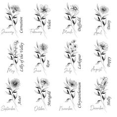 the different flowers are drawn in black and white