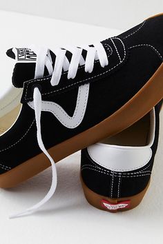 Minimalism rules with these low-top sneakers from Vans, taking notes from retro styles for a totally-charming, go-with-anything pair. **Features:** Low-top style, suede uppers, single-wrap sidewalls, padded collar, leather " v" logo and heel counter, rubber outsole, lace-up closure **Why We | Vans Sport Low Suede Sneakers at Free People in Black, Size: US 5.5 M Vans Everyday Sneakers With Round Toe, Modern Vans Low-top Sneakers, Vans Sneakers With Round Toe For Everyday Wear, Vans Everyday Sneakers, Modern Low-top Vans Sneakers, Black Sneakers With Gum Sole For Everyday, Lavender Mist, V Logo, Retro Styles