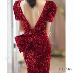 Lasaky - Red Sequined Mermaid Evening Gown for Wedding Reception Hostess Bridal Engagement Dress, Wedding Evening Gown, Party Wear Gowns, Short Sleeve Wedding Dress, Reception Gown, Mermaid Evening Gown, Engagement Dress, Gown Plus Size, Wedding Reception Dress