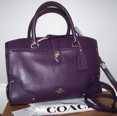 COACH MERCER 30 AUBERGINE PURPLE LEATHER SATCHEL HANDBAG PURSE Leather Satchel Handbags, Satchel Handbag, Purple Leather, Satchel Handbags, Handbag Purse, Leather Satchel, Leather Handbag, Kate Spade Top Handle Bag, Purple Color