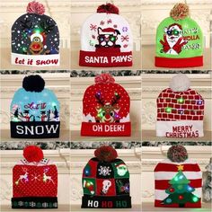 Light Up Christmas Decorations, Light Up Hats, Knitted Beanies, Colored Led Lights, Santa Claus Hat, Santa Paws, Color Caramelo, Led Christmas Lights, Hat Beanie