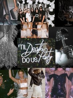 Til Death Do Us Party | Black Decor Party Idea | Skull Party Theme | Skeleton Party Idea | Bachelorette Party Idea| Birthday Party | Bridal Shower | Mood Board | Inspo Board | Cocktails | Leather | Glam Dress | Party Decor | Neon Party Theme | Winter| Summer Party | Edgy Vibe Halloween Themed Hen Party, Bridal Shower Outfit Theme Ideas, Black Out Bachelorette Theme, Bachelorette Party Black Theme, Elopement Bachelorette Party, Bride Witch Bachelorette, Classy Black Bachelorette Party, Leather Bachelorette Outfit, Bachelorette Party Ideas Small Group