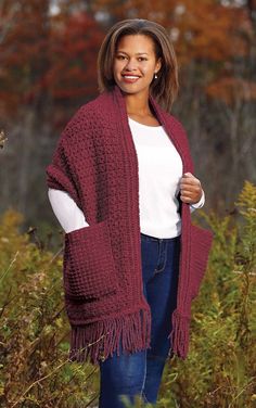 Light Denim Heather 284156 Quick Easy Crochet, Pocket Shawl, Tl Yarn Crafts, Crochet Women, Mary Maxim, Pull Crochet, Modern Crochet Patterns, Afghan Fashion, Crochet Shawls And Wraps