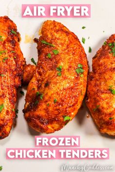 Frozen chicken tenders cooked and topped with freshly chopped parsley. Chicken Tenderloins In Oven, Chicken Tenders In Oven, Air Fryer Frozen Chicken Tenders, Pressure Cook Frozen Chicken, Tenderloin Recipes Oven, Chicken Tenders Oven, Baking Frozen Chicken, Awesome Chicken, Chicken Breast Tenderloins