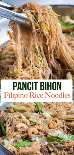 Filipino rice noodles with pork and vegetables Philapino Recipes, Types Of Bellies, Phillipino Food, Filipino Rice, Pancit Bihon, Pancit Recipe, Pork And Shrimp, Easy Filipino Recipes, Rice Noodle Recipes