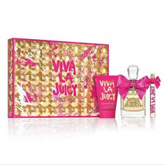 Set includes:- Eau De Perfume Spray 3.4 oz, Body Cream 4.2 oz, Mini Eau De Perfume Spray 0.33 oz. Juicy Perfume, Juicy Couture Perfume, Body Souffle, Parfum For Women, Perfume Set, Gift Sets For Women, Perfume Gift Sets, Perfume Gift, Luxury Fragrance