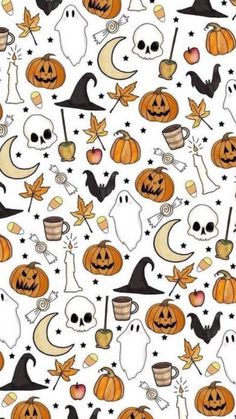 halloween themed wallpaper with pumpkins, jack - o'- lanterns and bats