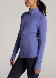 About Our Tall Women's Jacket Whether you're headed to yoga, going for a run or just hanging out at home, this athletic zip-up jacket is as functional as it is stylish. It's the perfect addition to your activewear collection, engineered with moisture-wicking fabric and a sporty fit that's designed for healthy lifestyles. Like all our women's tall activewear, it's been carefully crafted exclusively for women that are 5'9” to 6'6”. The extra-long arms end in convenient thumbhole cuffs that will ke Sporty Outerwear With Zipper Closure For Workout, Casual Outerwear With Zipper For Workout, Fall Gym Track Jacket With Zipper Closure, Long Sleeve Activewear With Zipper Closure For Sports, Fall Workout Track Jacket With Zipper Closure, Winter Workout Activewear With Zipper Closure, Long Sleeve Track Jacket With Zipper For Gym, Sporty Long Sleeve Activewear With Zipper, Sports Fitted Half-zip Outerwear