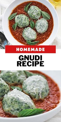 homemade gnodi recipe with spinach and cheese in a white bowl