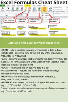 the excel formulas sheet is shown with numbers and dates on it, as well as other