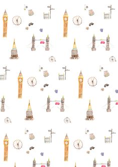 a white background with watercolor drawings of london and big ben