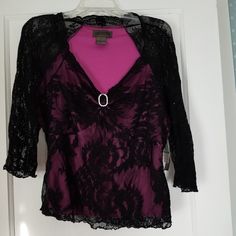 Gorgeous Sexy Blouse Size Large Bust 38 Inches Length 24 Inches Front Is Lined In Pink And Back Is Sheer Black Lace. Blouse Has A V Neckline With A Rhinestone Decorative Piece And Bustline. From A Smoke Free Home. Gramp Fitted Pink Top For Night Out, Pink Fitted Formal Top, Fitted Pink Blouse For Evening, Pink Fitted Blouse For Evening, Fitted Pink Evening Tops, Fitted Pink Top For Evening, Goth Things, Black Lace Blouse, John Paul