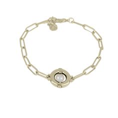 Diamante - Bracelet with Pearl Inset John Medeiros Jewelry Collections Pearl Gold Bracelet, Diamante Bracelet, Gold Pearl Bracelet, Pearl Stone, Holiday Items, Gold Pearl, Paper Clip, How To Take Photos, Rhodium Plated