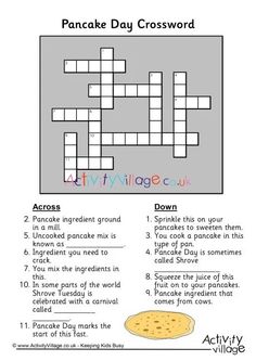 a crossword puzzle with the words pancake day crossword in english and spanish