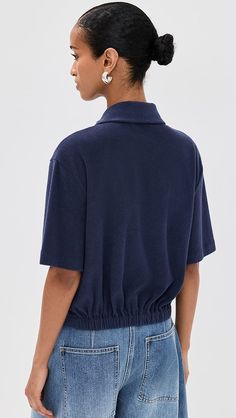 Tibi Terry Polo | Shopbop Sporty Short Sleeve Tops With Ribbed Collar, Short Sleeve Tops With Ribbed Collar For Work, Casual Short Sleeve Tops With Ribbed Collar, Casual Collared Loungewear Top, Casual Collared Top For Loungewear, Cotton Collared Neckline Tops For Loungewear, Tennis Tops, High Heel Rain Boots, Polo Women