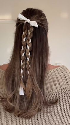 Girly Hairstyles, Bow Hairstyle, Ribbon Hairstyle, Hair Stylies, Work Hairstyles, Hair Up Styles, Hair Stylist Life, Easy Hairstyles For Long Hair