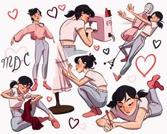 an image of people doing different things in the same drawing style as if they were on valentine's day