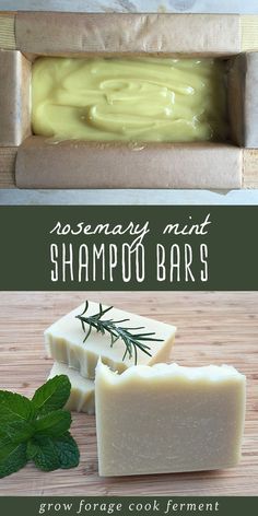 rosemary mint shampoo bars on a wooden table