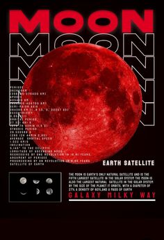 a poster with the moon in red and black on it's back side, which reads