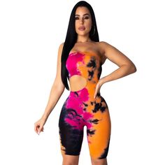 New Strapless Off Shoulder Jumpsuit Women Tie Dyeing Sexy Bandeau Body - HESHEONLINE Tube Outfit, Romper Long Pants, Summer Tie Dye, Rompers Womens Jumpsuit