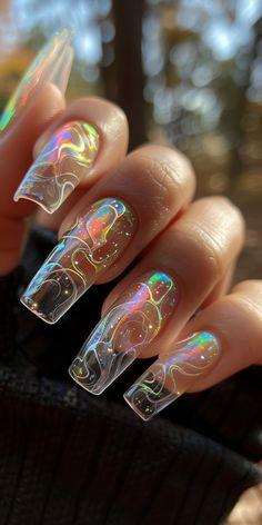 Magical and delightful, nails of your dreams!  Which one do you choose? 🌈😍💅🏻  #nailart Crazy Nails Designs, Water Inspired Nails, Avatar Nails, Bee Nail Designs, Bee Nails, 3d Nail Art Designs, Fantasy Nails, Goth Nails, Dope Nail Designs