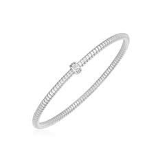 14k White Gold Stretch Bangle with Diamonds | Richard Cannon Jewelry Bangle With Diamonds, Comfort Fit Wedding Band, Diamond Crown, Silver Snake Chain, Round Diamond Engagement Rings, Crown Jewels, Diamond Bracelets, Pricing Jewelry, White Gold Diamonds