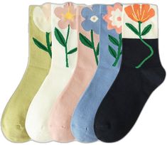 Flower Candy, Flower Socks, Cartoon Flower, Floral Socks, Candy Flowers, Green Socks, Unique Socks, Cartoon Flowers, Socks For Women