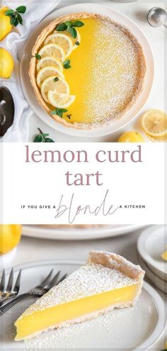 a lemon curd tart on a white plate