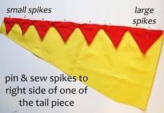 an origami kite with the words pin and sew spikes to the right side of one of the tail piece