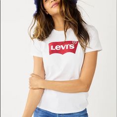 Women's Levi's Logo Perfect Tee Size-Large 100% Cotton Brand New With Tag! Red Graphic Tee For Everyday, Red Graphic Tee For Everyday Wear, Everyday Graphic Tee In Red, Levi's White Cotton Top, Casual White Levi's Top, White Cotton Levi's Top, Levi's Red Crew Neck Top, Levi's White Relaxed Fit Top, White Levi's T-shirt For Summer