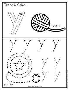 the letter y worksheet for knitting and crocheting is shown in black and white