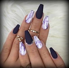 | @debbiedebo1 | Matte Purple Nails, Marble Nail Designs, Pretty Nail Art Designs, Coffin Nails Designs, Cute Nail Designs, Pretty Acrylic Nails