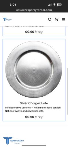 an advertisement for a silver charger plate on the app store's iphone screen