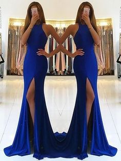 Ball Gown Sleeveless Scoop Sweep/Brush Train Applique Tulle Dresses at Hebeos Royal Blue Mermaid Prom Dress, Applique Dresses, Satin Applique, Blue Mermaid Prom Dress, Harlem Nights, Robes D'occasion, Jersey Dresses, Prom Dresses Long Mermaid, Royal Blue Prom Dresses