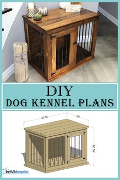 free large wooden dog kennel diy plans with material list and dimensions Easy Dog Crate Diy, Wooden Dog Kennels Diy, Dog Cage Indoor Ideas, Furniture Dog Crate Plans, Dog Kennel Side Table Diy, Diy Custom Dog Kennel, Dog Kennel Building Plans, Kennel Diy Indoor