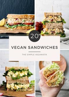 vegan sandwiches with the title 20 vegan sandwiches on it's bottom right