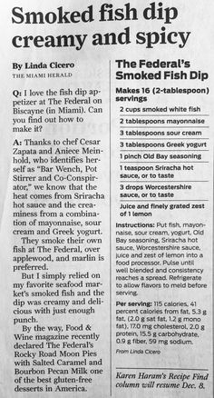 an old newspaper article about smoked fish dips