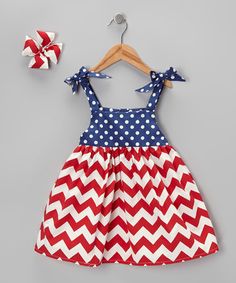 Red & Blue Tie-Strap Dress & Clip - Infant, Toddler & Girls by Molly Pop Inc. on #zulily Tie Strap Dress, 4th Of July Dresses, Patriotic Dresses, Dress Bow, 4th Of July Outfits, Bow Clip, Dress Clip, Blue Ties