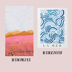 two pictures with different designs on them, one is blue and the other has pink flowers