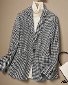 Zlily - Classic Wool Plaid Overcoat Classic Houndstooth Winter Outerwear, Classic Winter Houndstooth Outerwear, Chic Houndstooth Winter Outerwear, Classic Houndstooth Outerwear For Fall, Houndstooth Long Coat For Fall, Long Houndstooth Coat For Fall, Trendy Winter Houndstooth Outerwear, Trendy Houndstooth Winter Outerwear, Casual Houndstooth Pattern Blazer