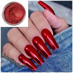 Bright Red Chrome Nails Beautiful festive red and green chrome flakes Red Chrome Nails, Red Chrome, Chrome Nail Art, Chrome Nail Powder, Chrome Nails Designs, Nail Time, Chrome Powder, Nail Envy